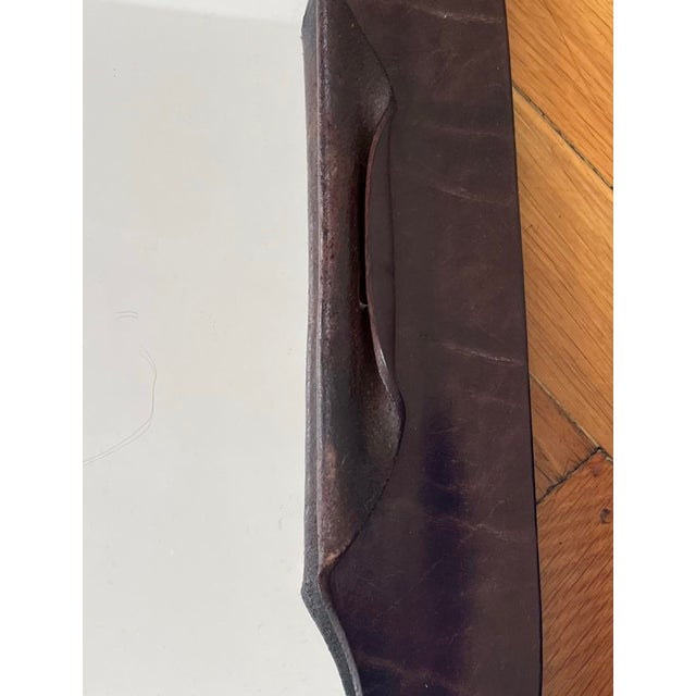 Rustic European Oval Leather Covered Artist Made Wall Mirror - Marked Antal Ottó For Sale - Image 3 of 5