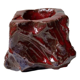 Icelandic Brutalist Vase with Volcanic Blood Glaze, 1970s For Sale