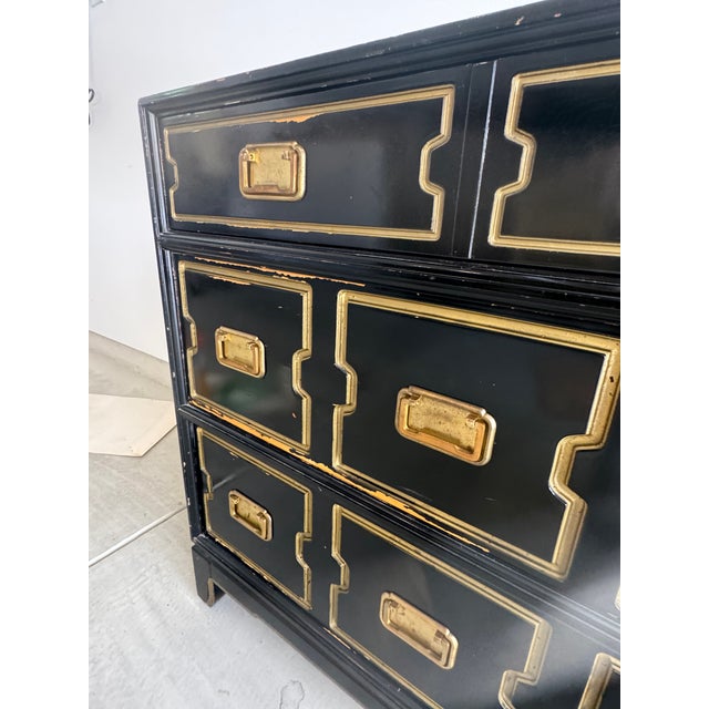 1950s Vintage Black and Gold Dorothy Draper Style Chest of Drawers For Sale In Los Angeles - Image 6 of 8