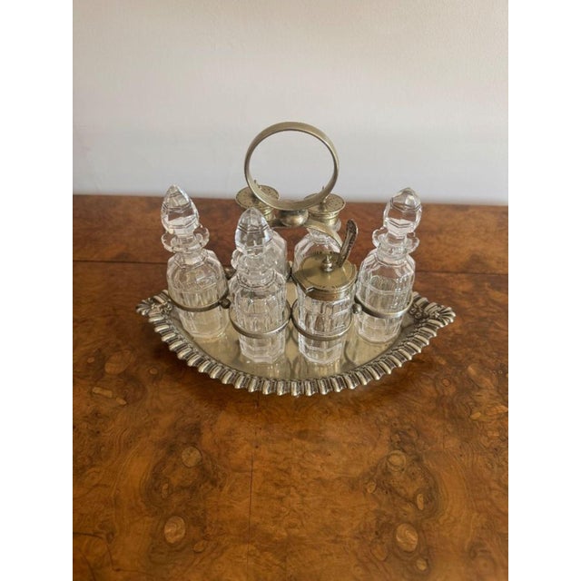 Glass Antique Edwardian Silver-Plated Bottle Cruet Set, 1900, Set of 7 For Sale - Image 7 of 8