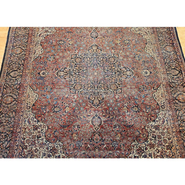 Cream Early 20th Century Persian Kashan Rug, Handwoven Floral Pattern, Rust & Ivory, 8’ X 10’ For Sale - Image 8 of 12
