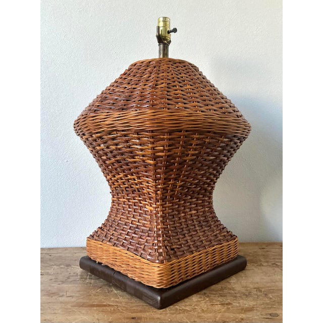 Vintage Boho Monumental Woven Rattan Lamp For Sale In West Palm - Image 6 of 12
