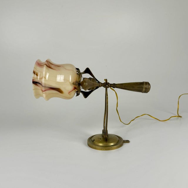 Art Nouveau Rocking Table or Wall Lamp in Marble Glass and Brass, 1890s, in Very Good conditions. Designed 1890 to 1919...