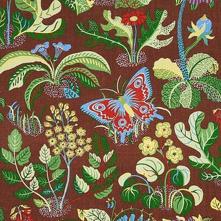 Schumacher X Josef Frank Exotic Butterfly Fabric in Brown For Sale