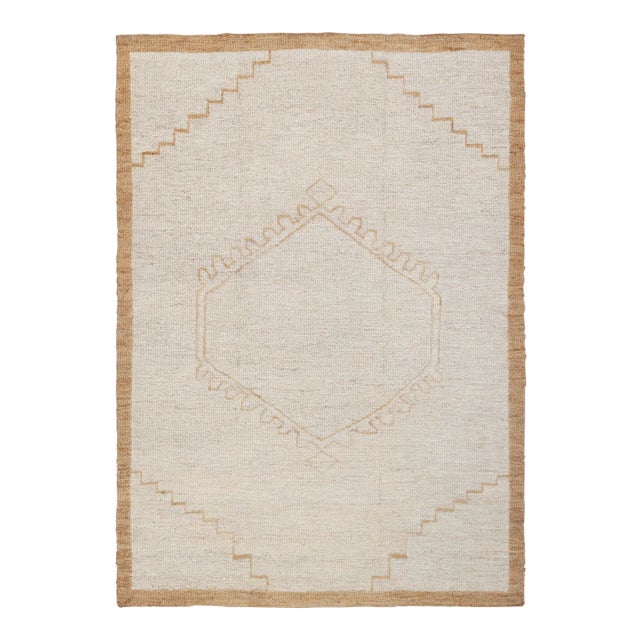 6x9Ft. Natural Cream Jute Taureg Inspired Soumek Jute Hand Woven Rug For Sale