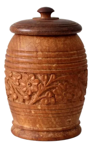 Vintage Hand Carved Floral Wood Jar
