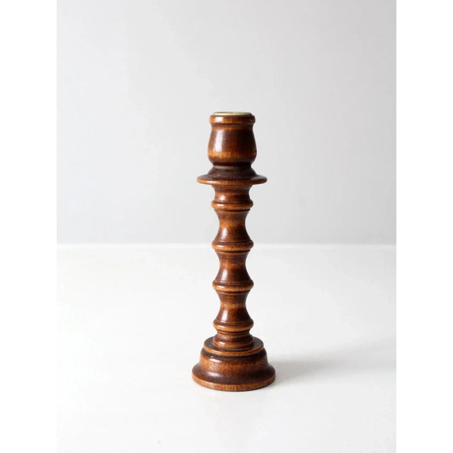 Mid 20th Century Vintage Turned Wood Candlestick Holder For Sale - Image 5 of 9