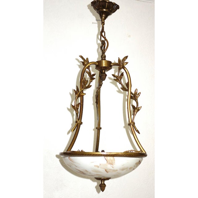 Brass Pendant Light with Marbled Glass Shade, 1950s, in Very Good conditions. Designed 1950 to 1959 I have official proof...