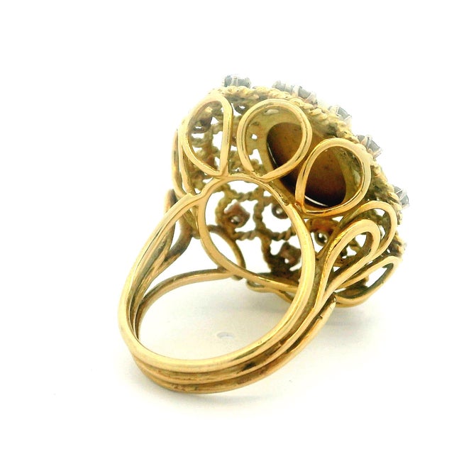Vintage Italian Opal & Diamond Cocktail Ring | 14k Gold Mid-Century Statement, Size 6 For Sale In Miami - Image 6 of 16