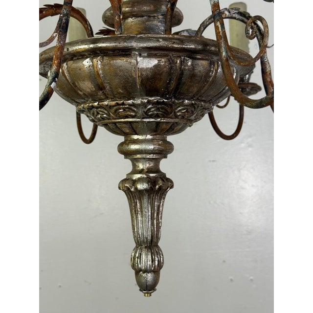 Wood Italian Silvered Wood and Iron Six-Light Chandelier For Sale - Image 7 of 13