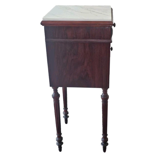 Antique French 1920s Marble Top Nightstand Mahogany Bedside Cabinet For Sale - Image 17 of 18