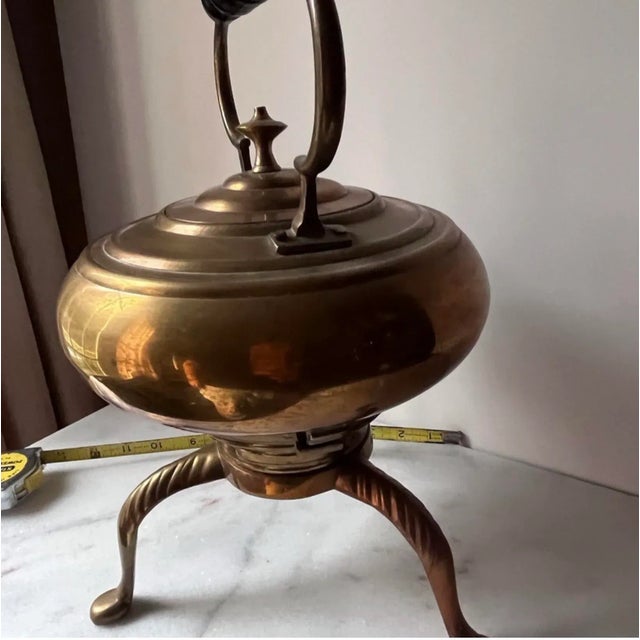 Antique Brass Tea Kettle Tea Pot Large With Stand For Sale - Image 12 of 16