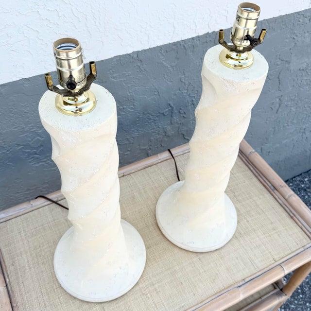 Postmodern Postmodern Twisted Cream Textured Plaster Table Lamps - A Pair For Sale - Image 3 of 6