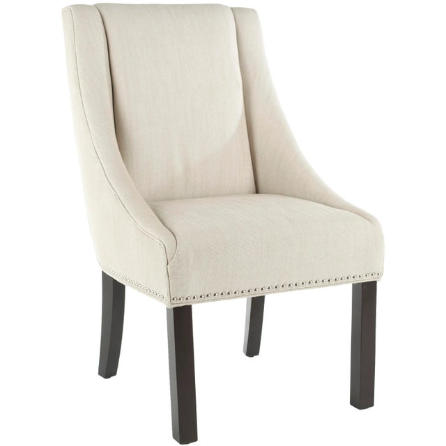 Modern 20''H Sloping Arm Dining Chair With Silver Nailheads in Beige & Espresso - a Pair For Sale - Image 3 of 9