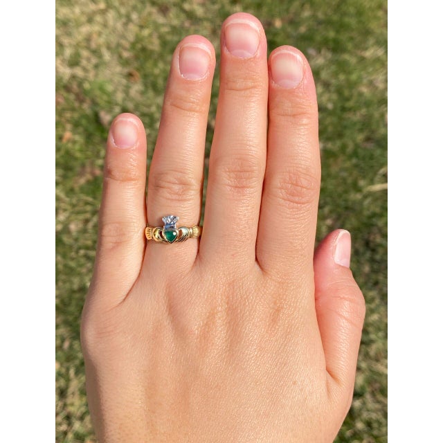 The Clad: Irish Made Claddaugh Ring in Yellow Gold with Chalcedony and Diamond For Sale - Image 10 of 11