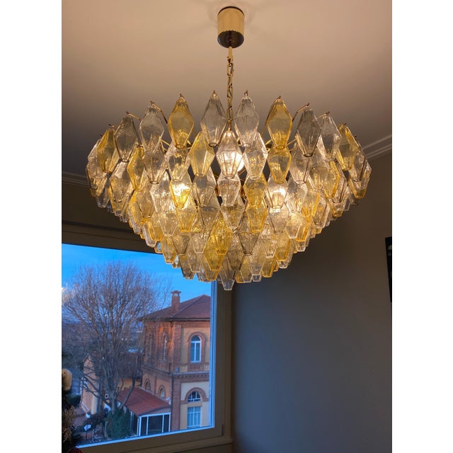 Large Amber and Grey Poliedri Murano Glass Chandelier For Sale - Image 4 of 14