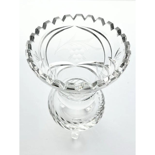1940s Vintage Tri-footed Cut & Etched Saw Tooth Floral Motif Crystal Vase 7.25” No chips, cracks, or fleabites. Height 8”...