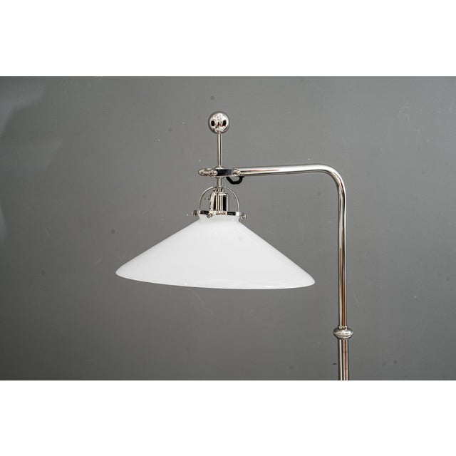 Art Deco Height-Adjustable and Swiveling Nickel Floor Lamp with Opal Glass Shade, 1920s For Sale - Image 17 of 18