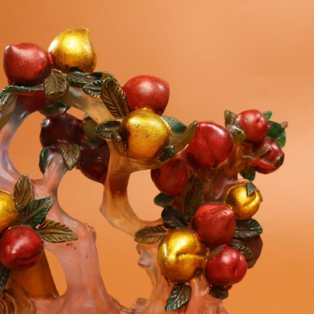 Late 19th Century Vintage Style Liuli Glass Peach Tree Sculpture With Inscription For Sale - Image 5 of 9