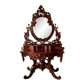 Late 20th Century Rococo Revival Style Mahogany Vanity For Sale