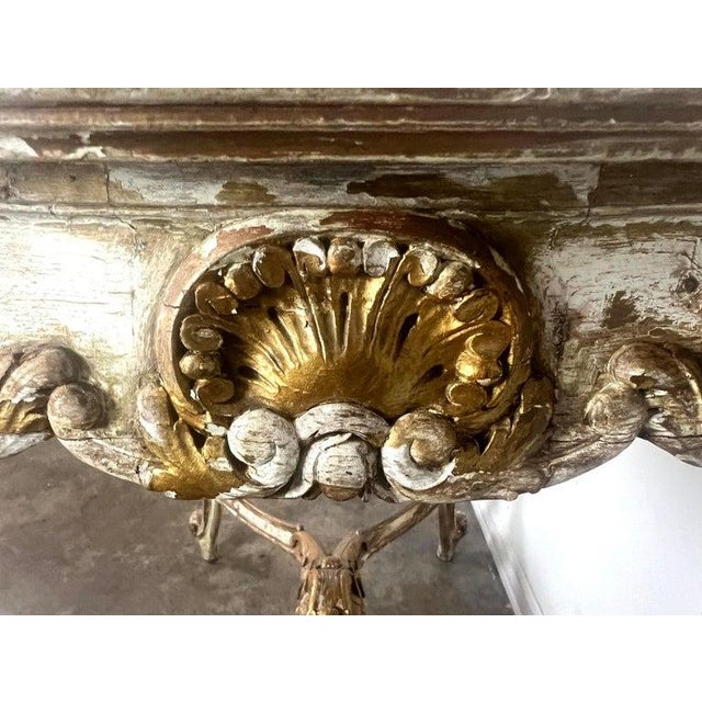 19th C. French Painted & Parcel Gilt Table W/ Marble Top For Sale In Los Angeles - Image 6 of 17