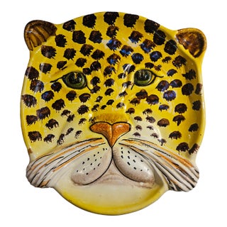 Charming Hollywood Regency Large Ceramic Cheetah Dish Italy For Sale