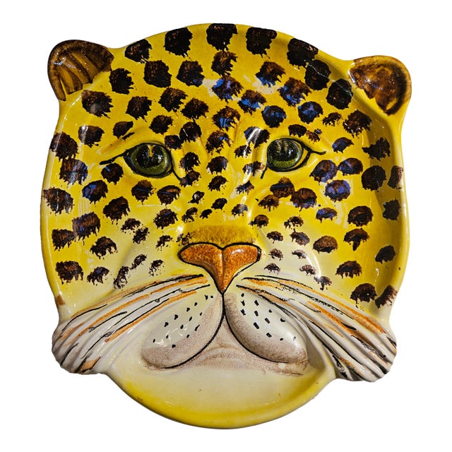 Charming Hollywood Regency Large Ceramic Cheetah Dish Italy For Sale