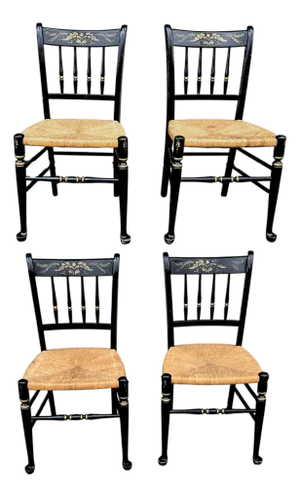 Vintage Rush Seat Folk Art Chairs- Set of Four