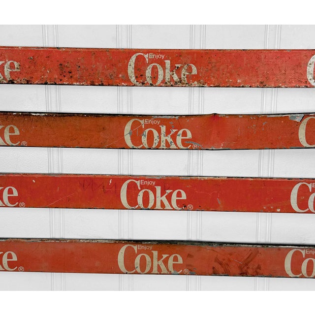 Metal Vintage Coca-Cola "Enjoy Coke" Metal Advertising Trim Sign - Set of 4 For Sale - Image 7 of 11