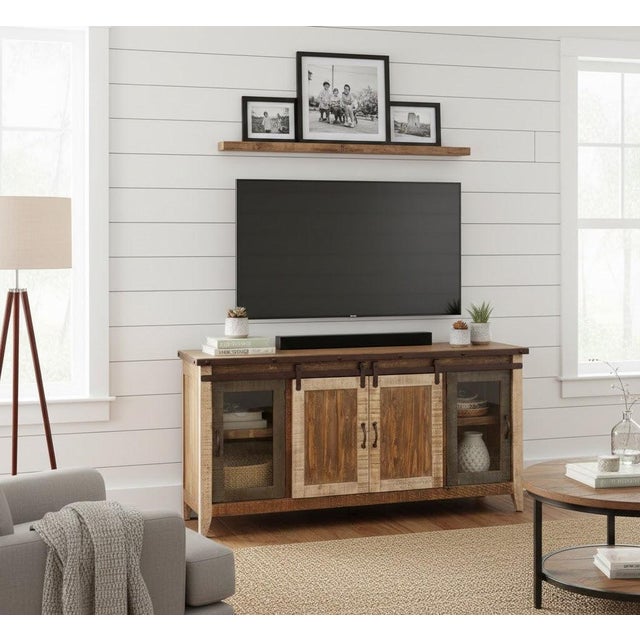 Greenview Multi-Color Sliding Door Tv Stand - 70" For Sale - Image 4 of 7