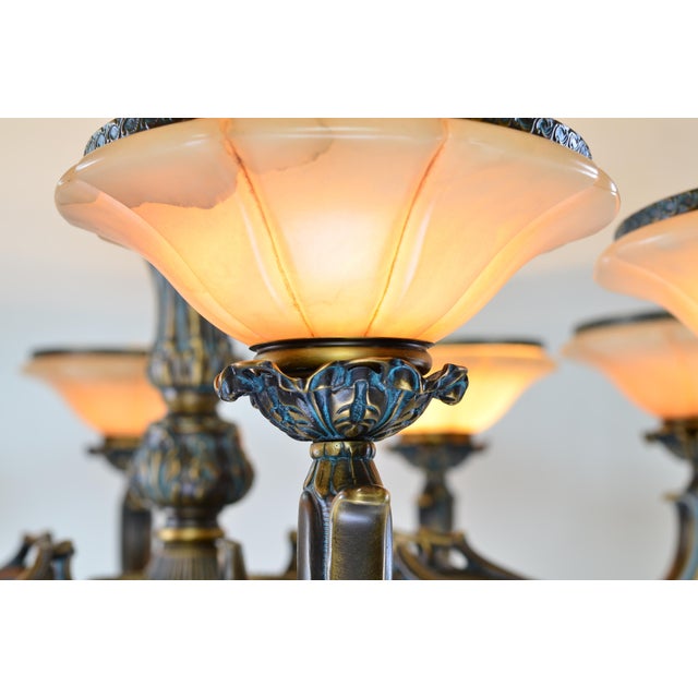 Alabaster Chandelier 10-Light Solid Bronze 40" W For Sale - Image 4 of 10