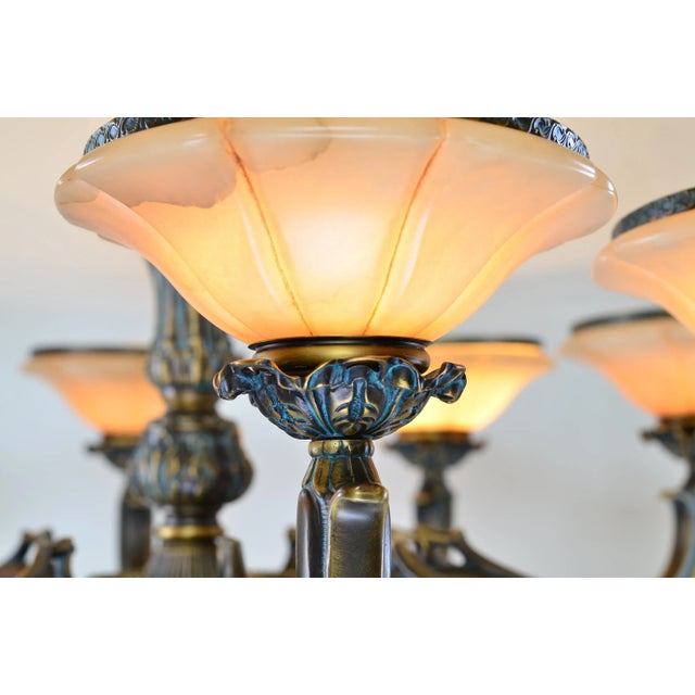 Large Spanish Alabaster Globe Chandelier 10-Light Solid Bronze 40" W For Sale - Image 4 of 10