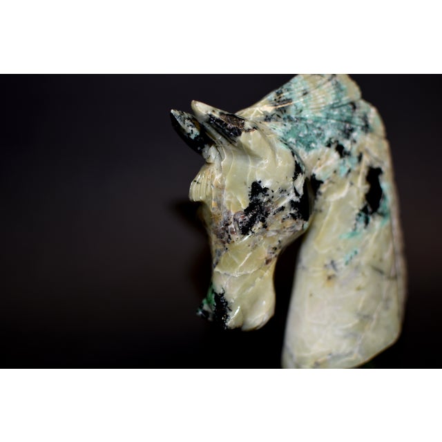 Modern Genuine Emerald Horse Bust Statue Natural Gemstone For Sale - Image 3 of 8