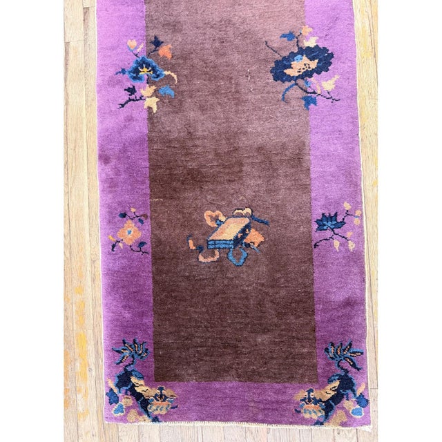 1920s Brown Traditional Motifs Geometric Antique Chinese Art Deco Runner Rug For Sale In New York - Image 6 of 6