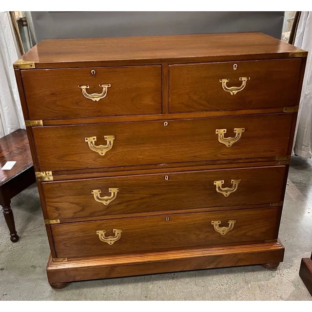 Great quality late 19th century British colonial brass bound teak campaign chest in 2 parts.