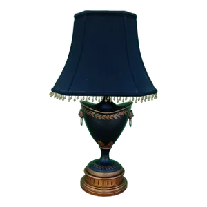 Black Urn Laurel Leaf Lion Head Sides Table Lamp Chelsea House Style W/ Black Beaded Shade