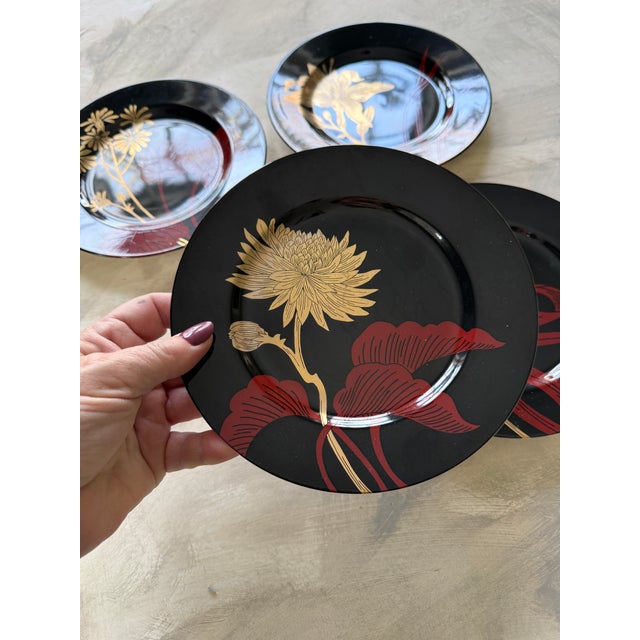 Fitz and Floyd 1979 Imperial Garden Black Floral 7.5” Plates 1979 Vintage - Set of 4 For Sale - Image 10 of 12