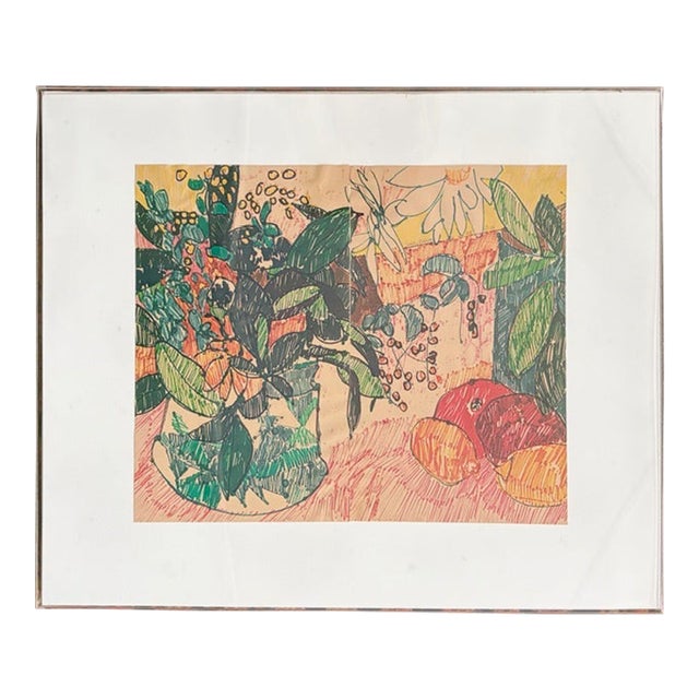 Mid Century American Artist Sally Brody Framed Monotype Painting, Water-Based Inks on Paper, Framed, Signed For Sale