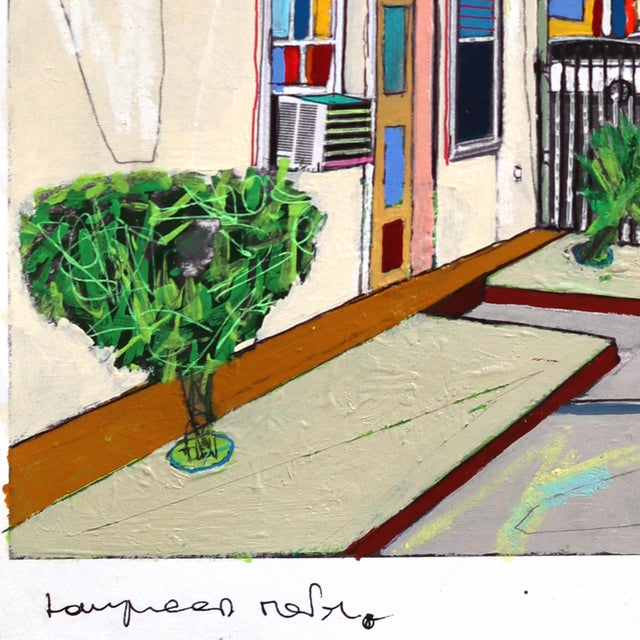 2020s Hollywood Motel - Original Abstract Cityscape Colorful Layered Mixed Media Art by Fabio Coruzzi For Sale - Image 5 of 6