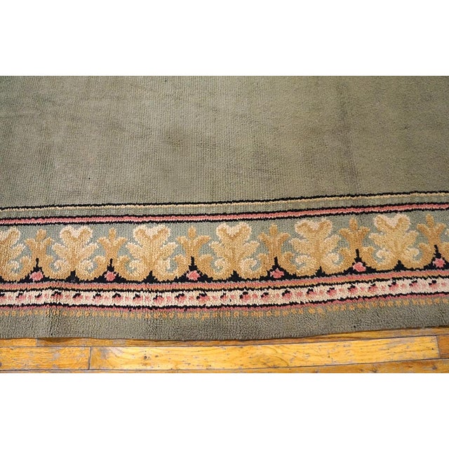 1900s Green Asparagus Medallion Antique Irish Donegal Arts & Crafts Rug 12'6" X 18' Knotted Wool Carpet For Sale - Image 4 of 6