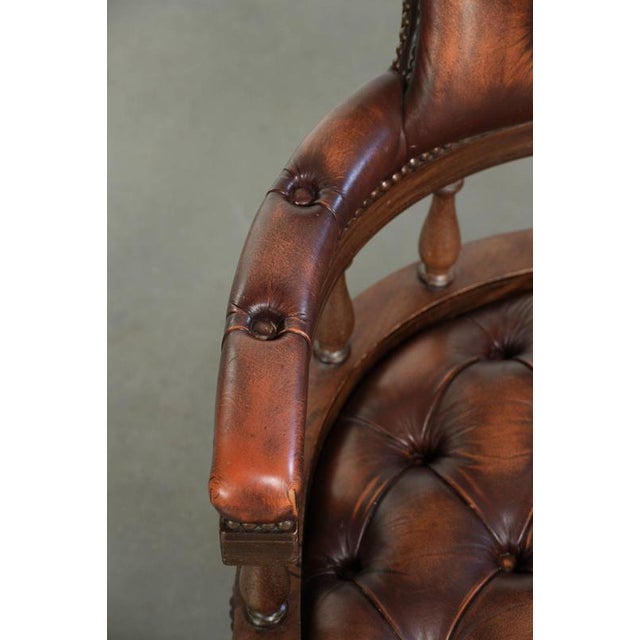 Animal Skin English Cowhide Chesterfield Swivel and Tilt Button Office Chair For Sale - Image 7 of 16