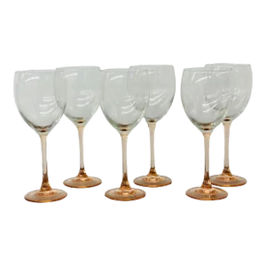 Vintage French Cristal D'Arques Pink Stemmed Wine Glasses - Set of 6