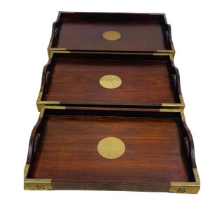 Vintage Mahogany & Brass Nesting Trays (Set of 3) For Sale