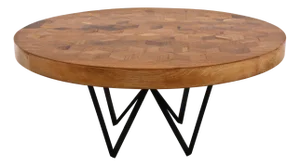 Maurits Round Marquetry Table in Reclaimed Oak with Black Metal Legs by Fred&Juul