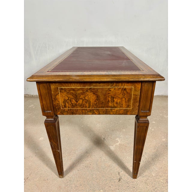 Wood French Louis XVI Style Walnut Writing Desk with Leather Top, Early 20th Century For Sale - Image 7 of 8