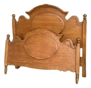 Vintage Lexington Oak Victorian Sampler Queen Size Bed Made in North Carolina - Adjustable to Full Size