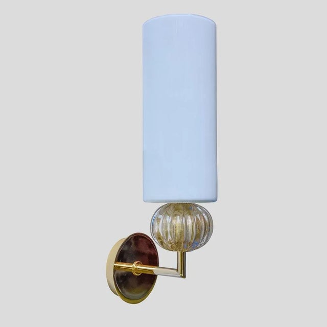 White and Gold Glass Wall Sconces, Set of 2 For Sale - Image 4 of 5