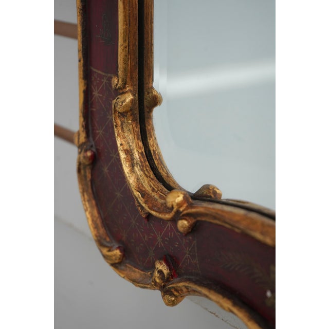 Glass Friedman Brothers Red & Gold Chinoiserie Mirror For Sale - Image 7 of 12