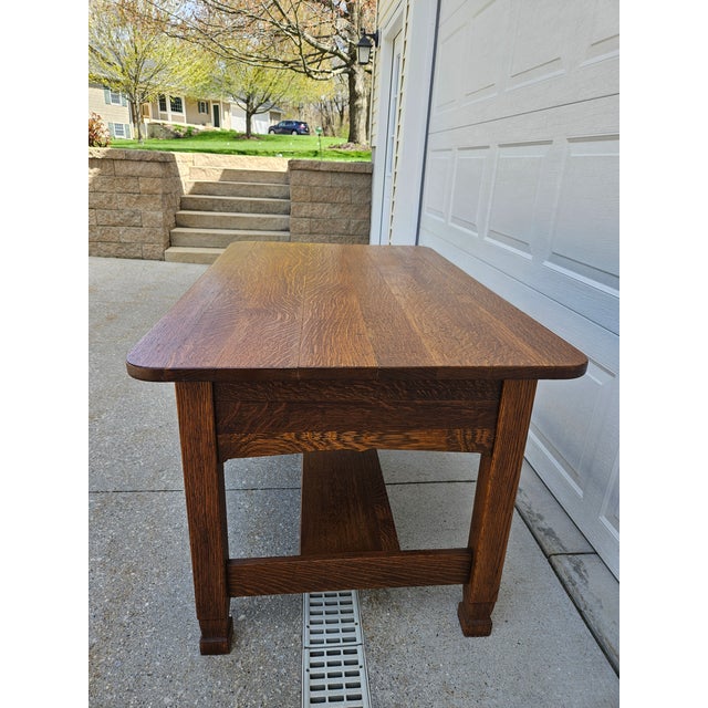 Wood Arts and Crafts Mission Oak Desk -Attributed to Imperial Furniture For Sale - Image 7 of 14
