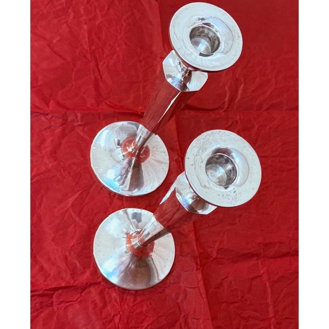 1900 - 1909 Pair of Weighted Sterling Silver Art Deco Candlesticks For Sale - Image 5 of 13